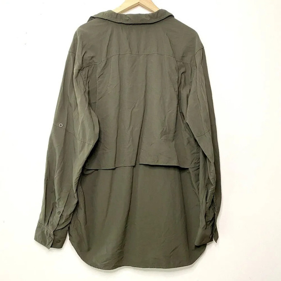 North Face Utility Button Down Shirt Military Green Vented Nylon Hiking XL - Picture 2 of 7